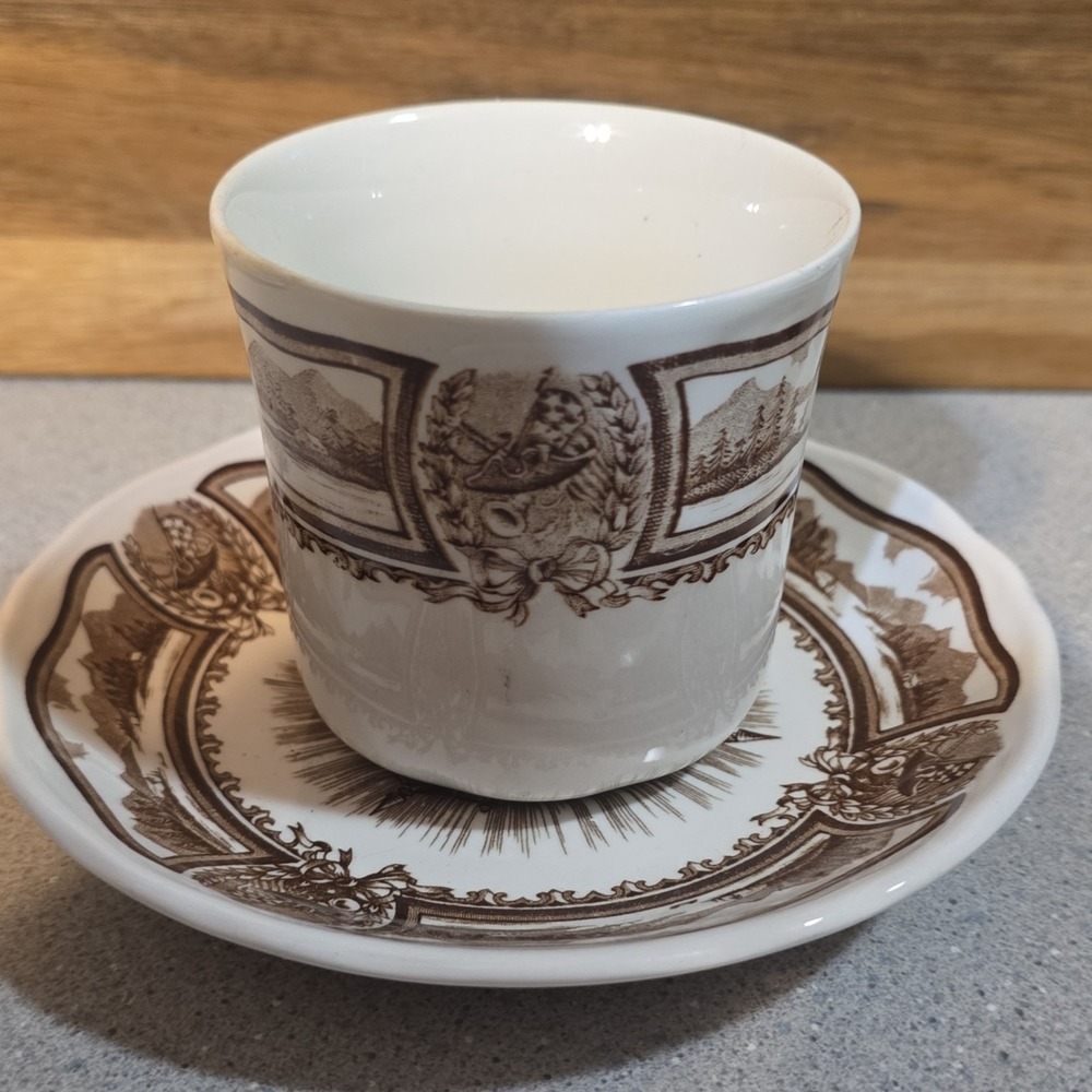 J. & G. Meakin Americana Style House Ironstone Cup & Saucer Set, Brown/White